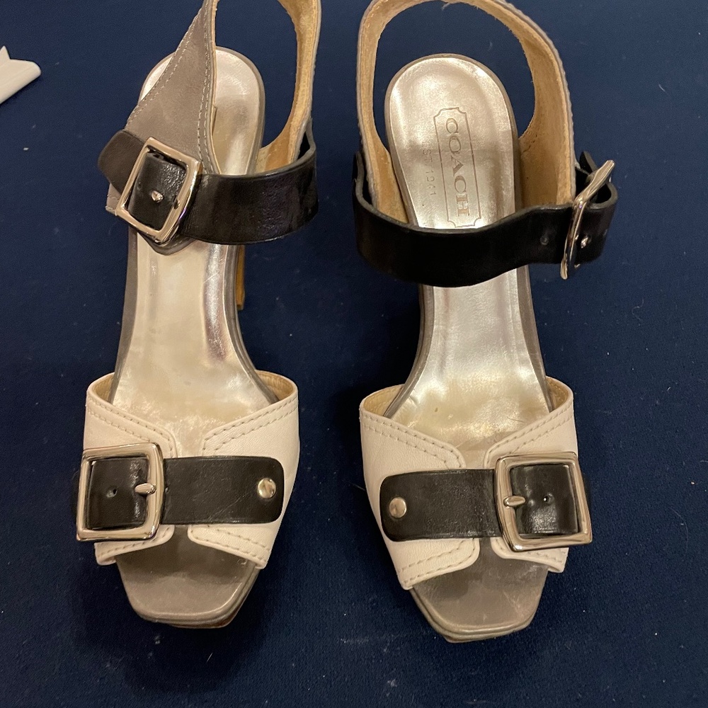 Coach Platform Heels with Wood Heels and three-tone - White/Black/Grey